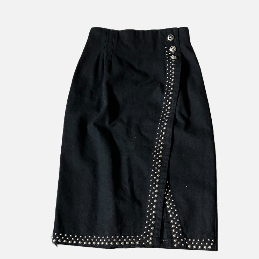 Vintage Apache Studded Black Cotton Wrap Style Skirt Size L USA Made - Picture 2 of 8